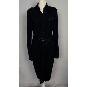 Cache Shirt Dress Womens 8 Black Belted Military Epaulettes Steampunk Vintage